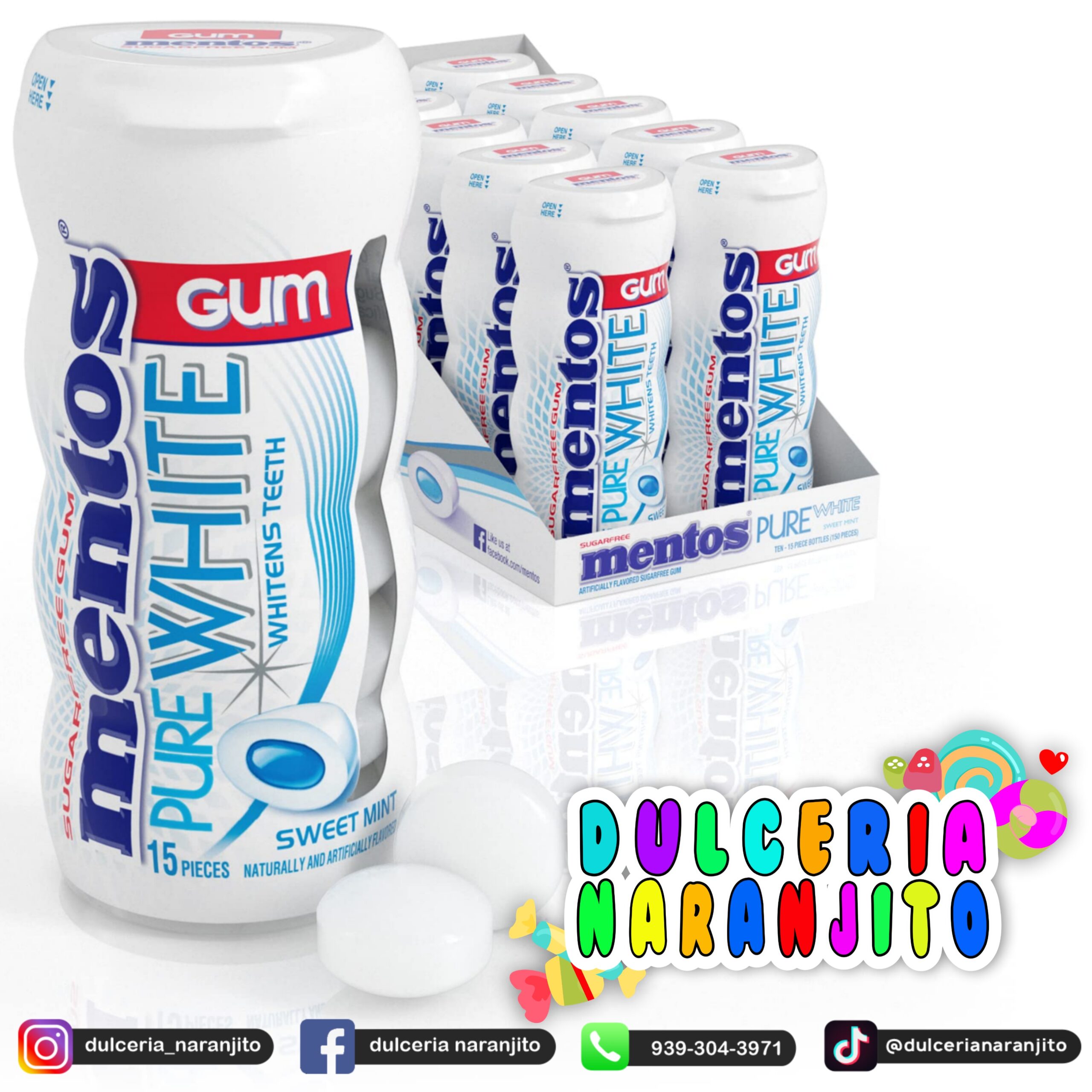Gum mentos Pure White Whitens Teeth dulcerianaranjito